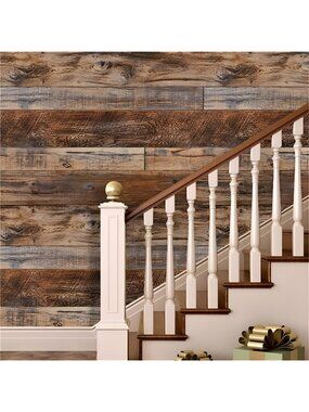 11.8" x 118" Brown Wood Peel and Stick Wallpaper Shiplap Self Adhesive Wallpaper